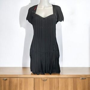 JBC I Wish You‎ Embroidered Black Pleated Lined Midi Dress US Small